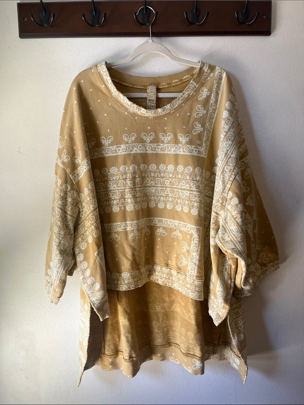 Magnolia Pearl ⭐️ Francis Hi Lo Blockprint Sweatshirt Top 100% Cotton OSFM - Picture 4 of 7